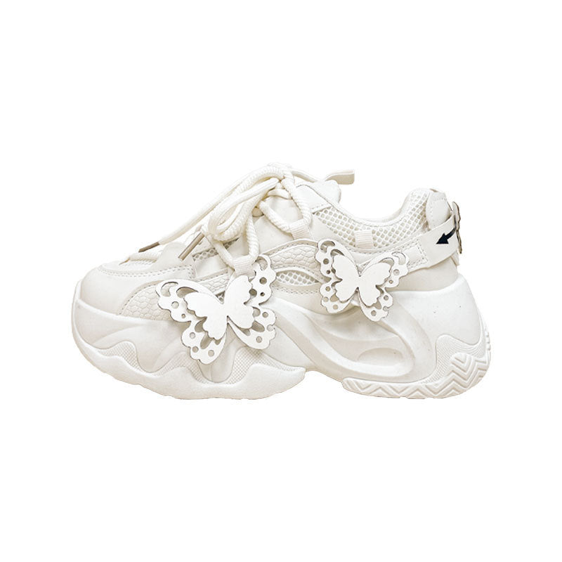 Scarpe da papà bianche casual minimaliste da donna con suola spessa