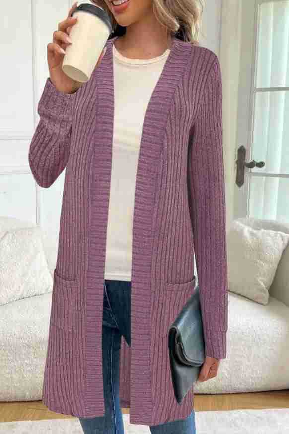 Long Sleeve Loose Pockets Knitted Cardigan Jacket