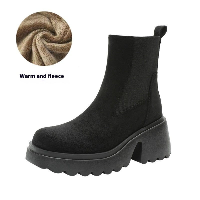 Lightweight Thick Bottom 7cm High Heel Suede Stretch Boots