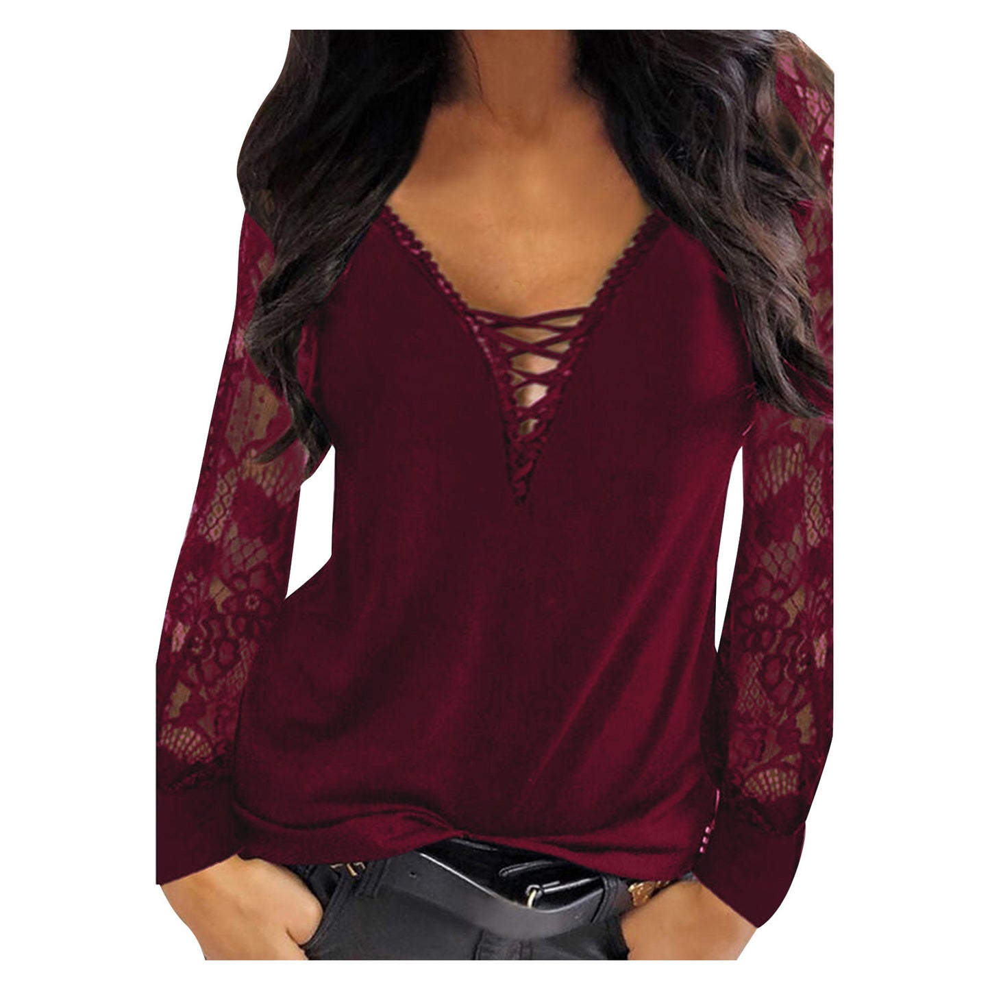 Commuter Pullover V-neck Ribbon Lace Women's Base Shirt
