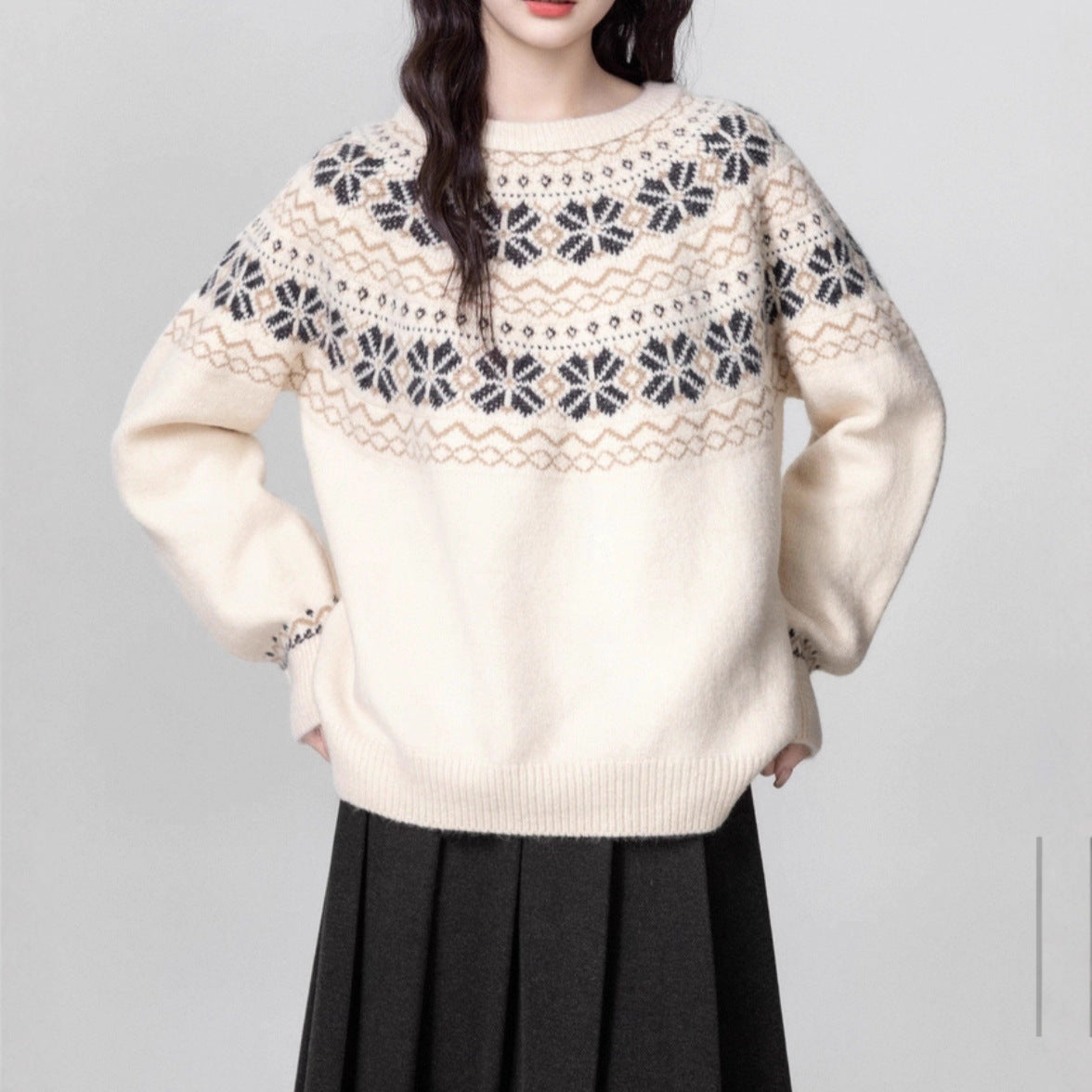 Maglione girocollo spesso in tessuto Fair Island Vintage da donna