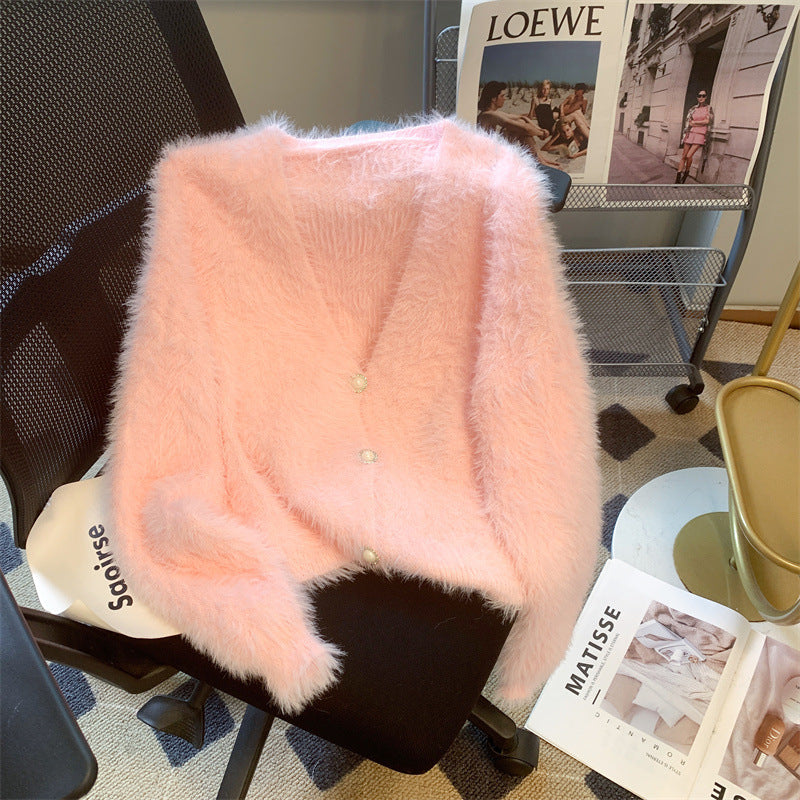 Idle Style Mohair Sweater Furry Coat Top