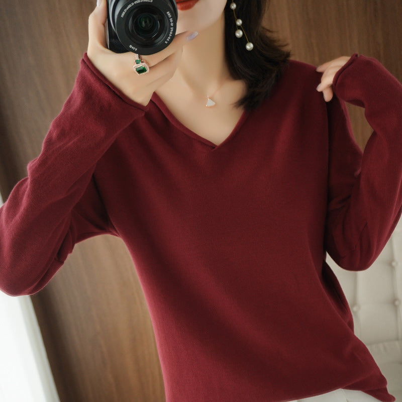 V-neck Long Sleeve Women's Knitwear Top