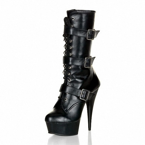 Women's 15CM Ultra-high Heel Low-cut Hollow-out Platform Belt Buckle Boots