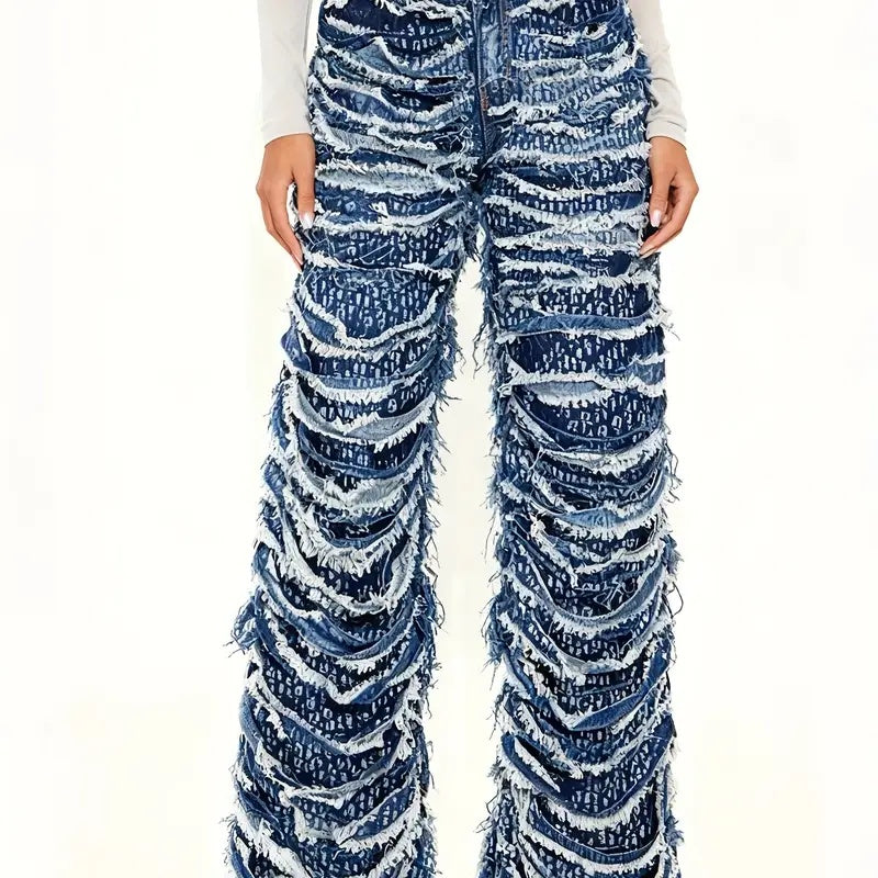 Hustler Stretch Shredded Straight Leg Jeans - Dark Wash