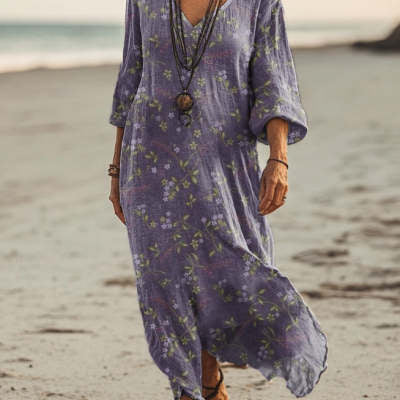 Elegant 3D-printed Art Long-sleeve Dress