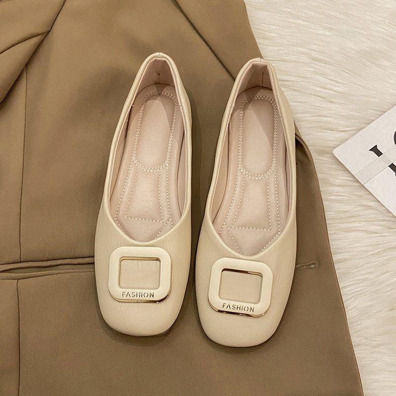 Scarpe con tacco quadrato retrò da donna, fondo morbido, Gommino