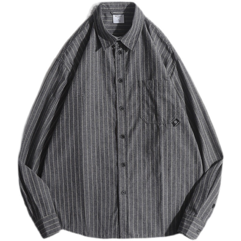 Spring And Autumn Japanese Retro Striped Shirt