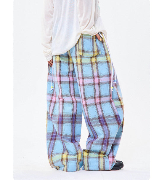 Pantaloni casual dritti a quadri con sfumature di colore retrò