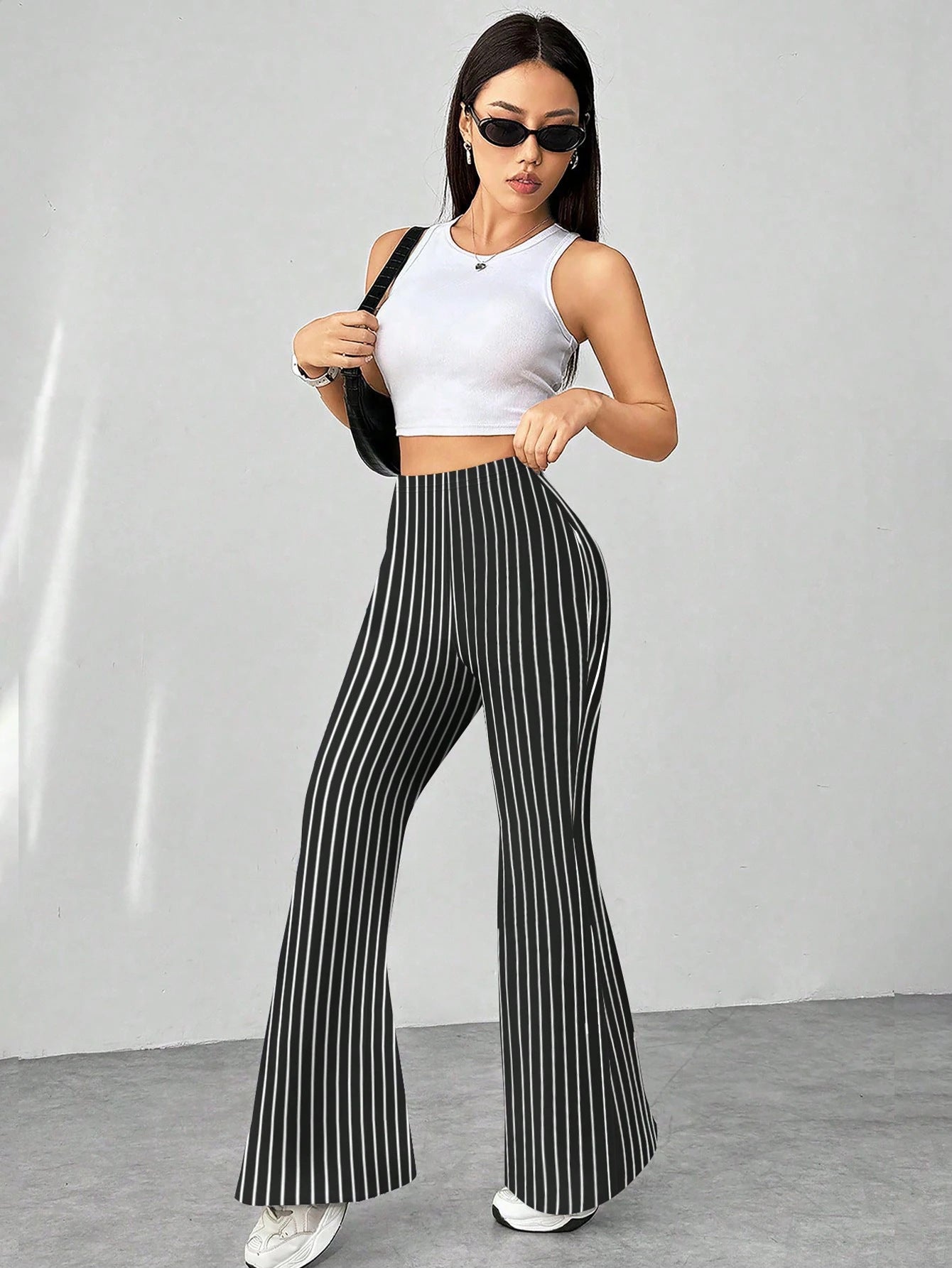 Fashion Retro Houndstooth High Waist Slim Fit Floor-length Casual Flared Pants