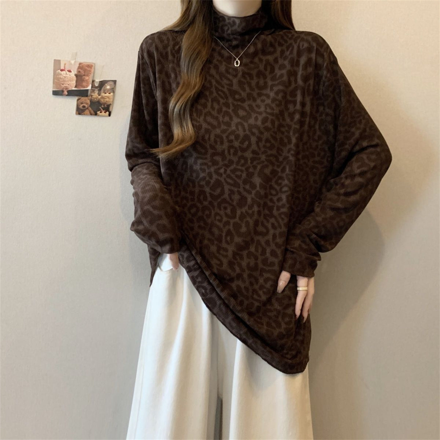 Leopard Print Semi-high Collar Long Sleeve