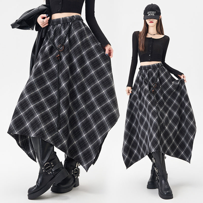 Irregular Plaid Skirt Women's Retro Plaid