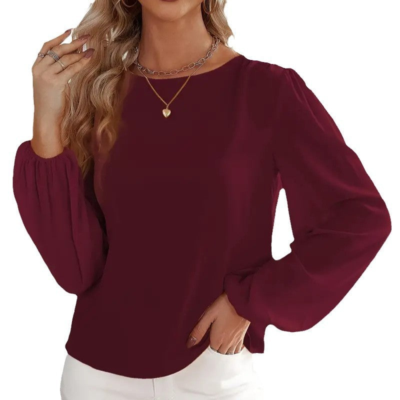 Maglia a maniche lunghe con scollo rotondo in tinta unita