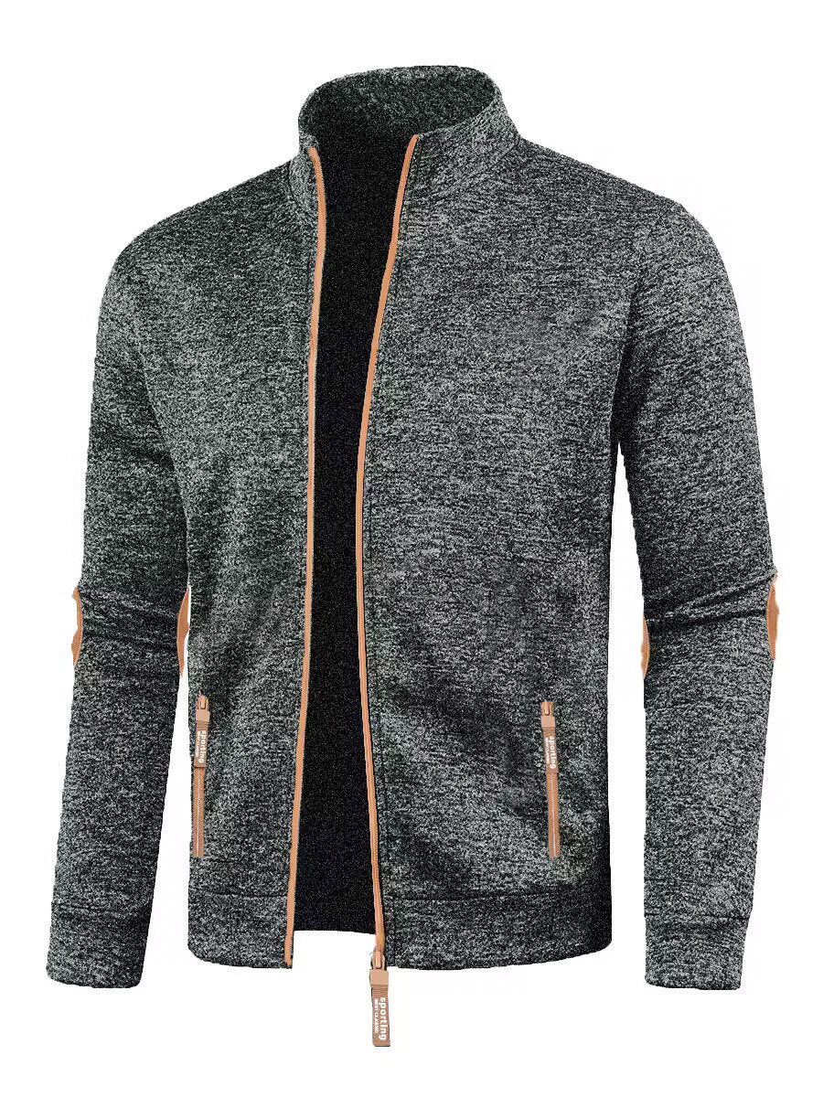 Cappotto in pile leggero con maniche lunghe e cerniera da uomo, taglia comoda