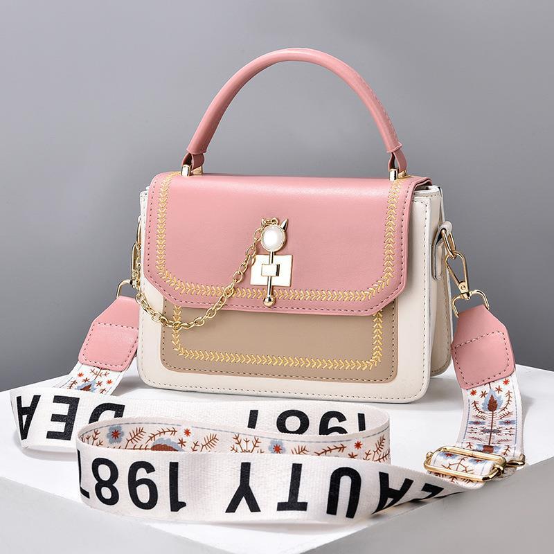 Wide Shoulder Strap Embroidery Thread Contrast Color Large Capacity Shoulder Bag