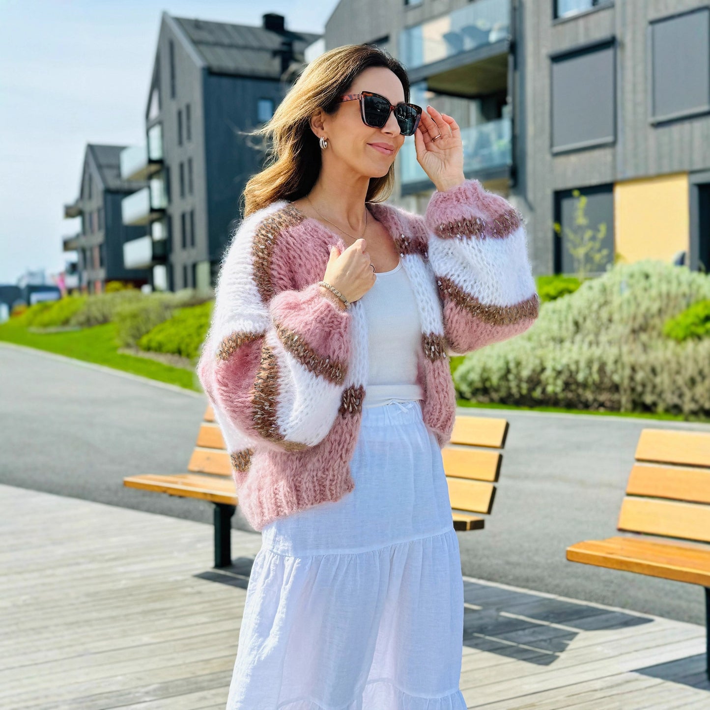 Cardigan Color Block Cardigan Maglione da donna