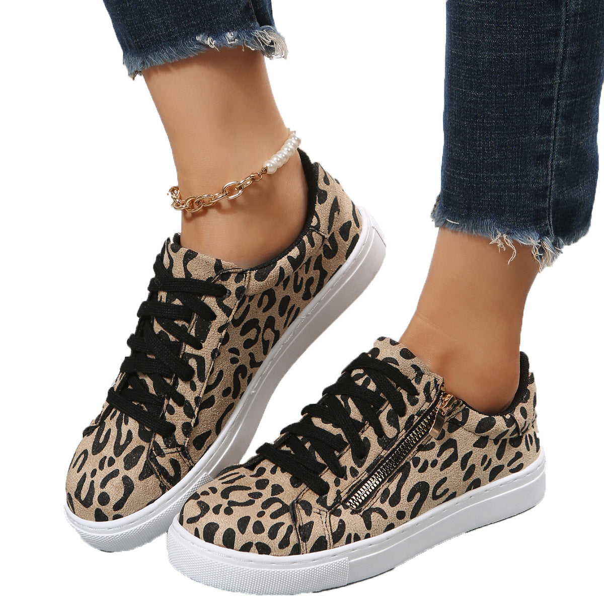 Leopard Print All-matching Four Seasons Lace Up Casual Sneaker