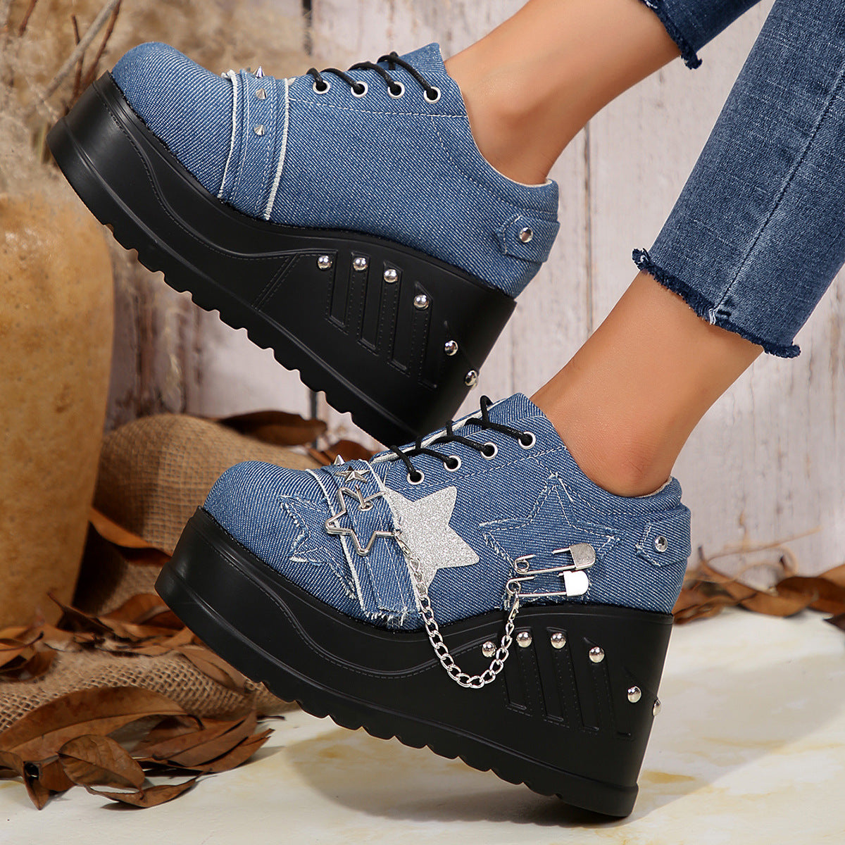 New Platform Increased Denim Plus Size Women's Shoes