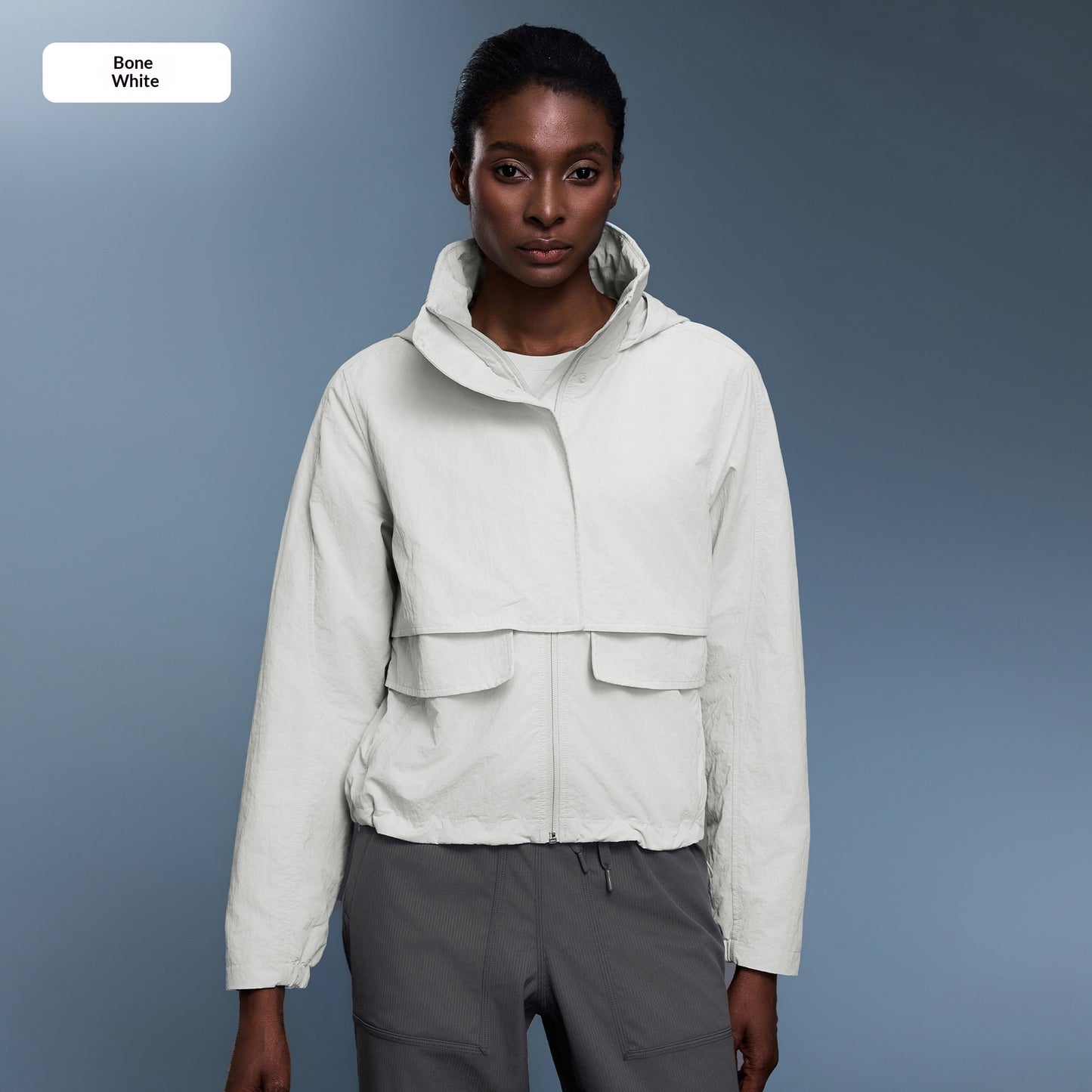 Womens Outdoor Water-Resistant Wear-Resistant Stowable Hooded Loose Casual Jacket