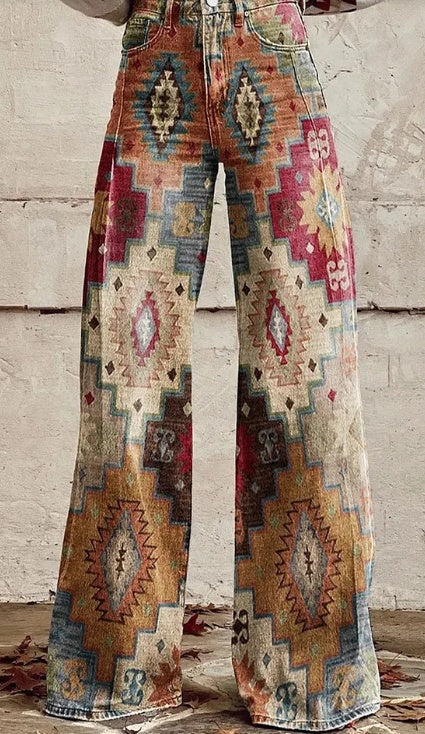 Daily High Rise Pattern Pocket Wide Leg Pants