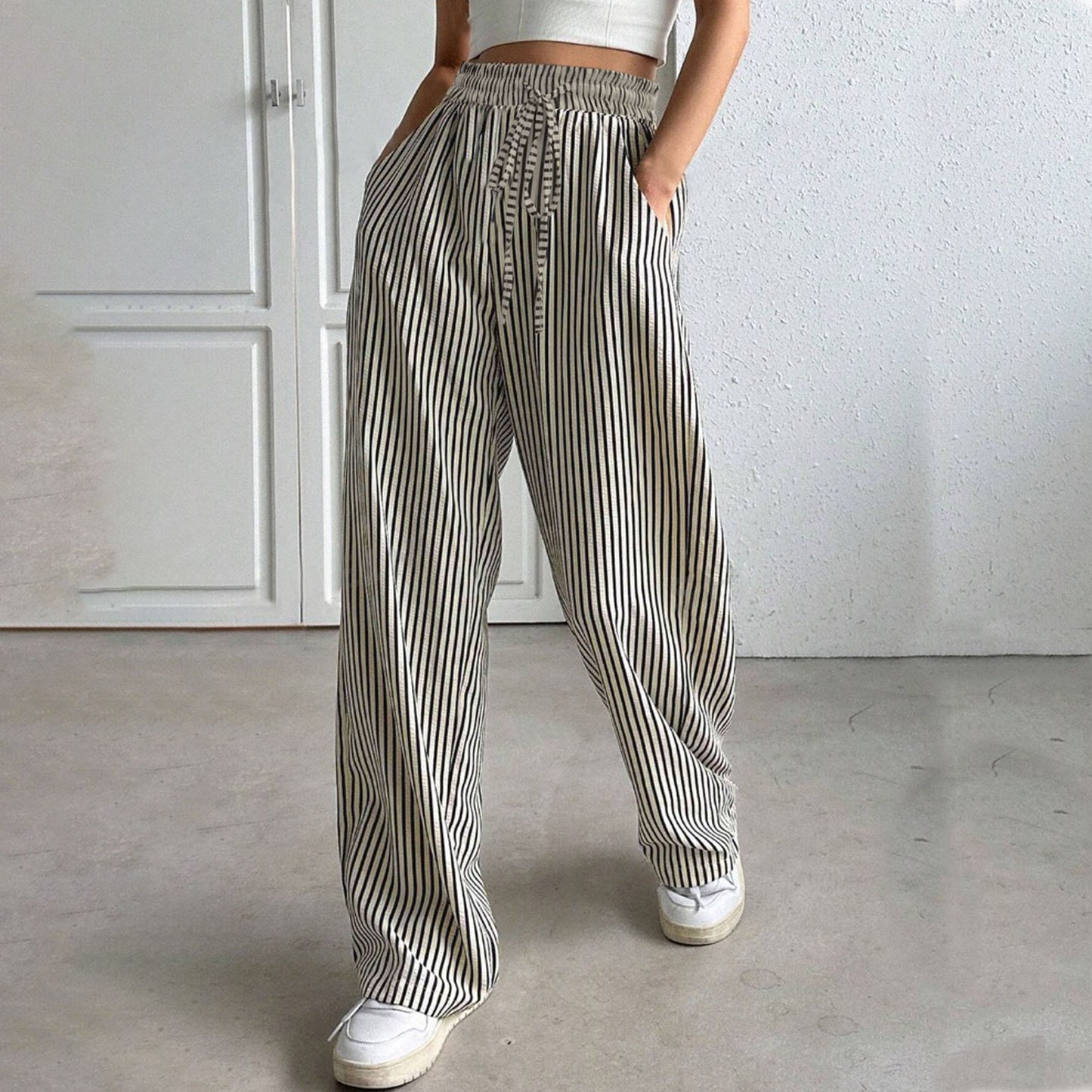 Striped Casual Straight-leg Trousers