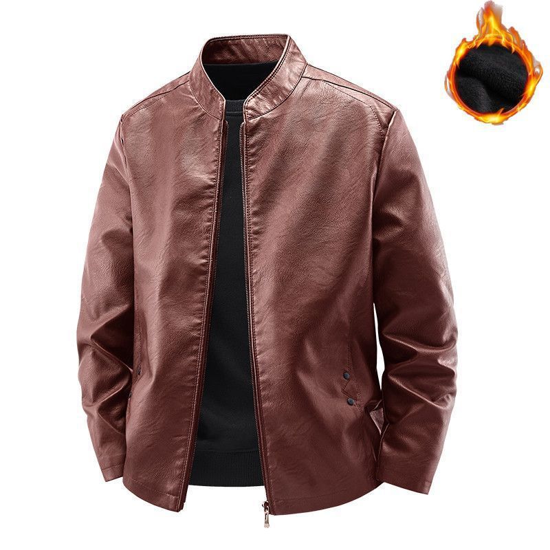 Men's Motorcycle Leather Coat Spring And Autumn Solid Color Stand Collar