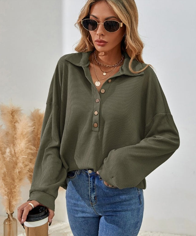 Solid Color Half-Breasted Drop Shoulder T-Shirt