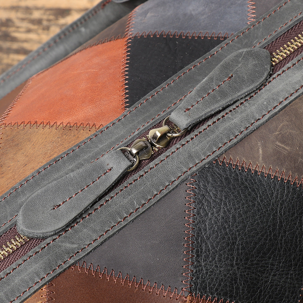 Vintage Men's Leather Rhombus Portable Travel Bag