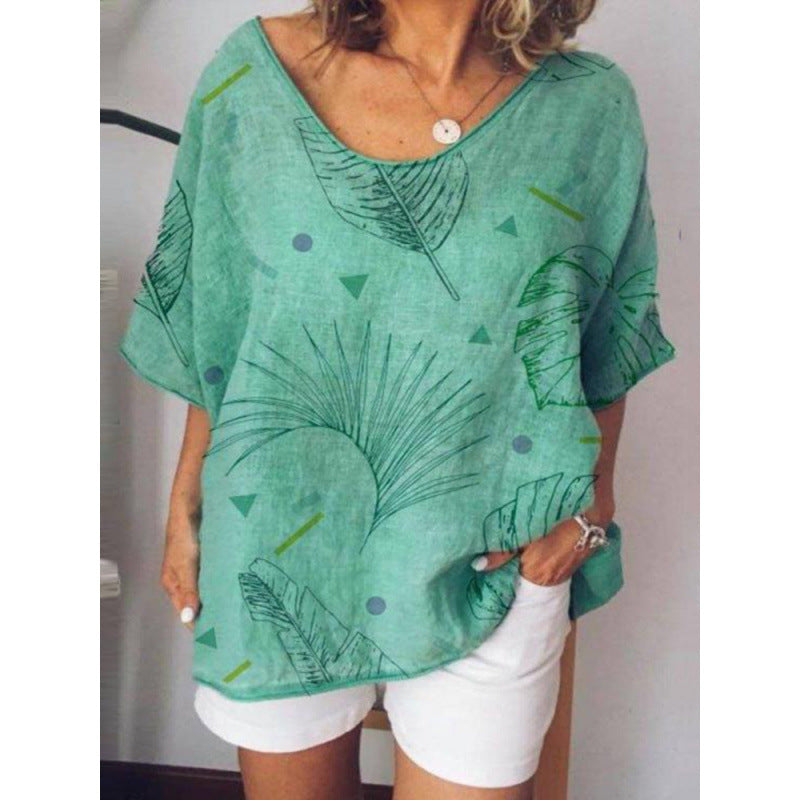 Womens 3D Digital-Print Crew-Neck Top