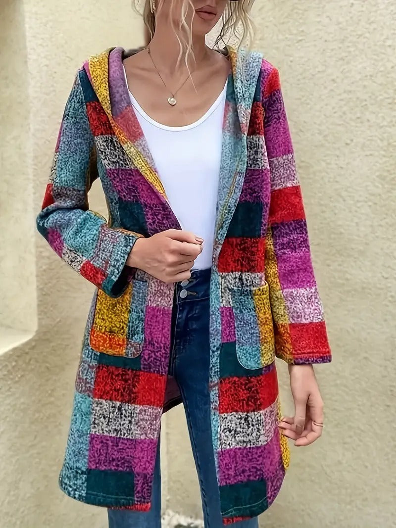 Women's Elegant Geometric Color-Block Coat