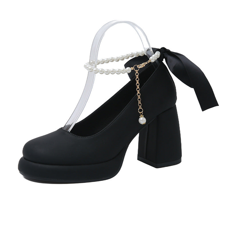 Mary Jane Shoes Women's Preppy Style Chunky Heel Pearl All-match