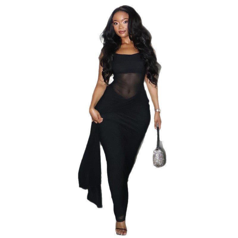 Crew-neck, Form-fitting Street-style Long Dress