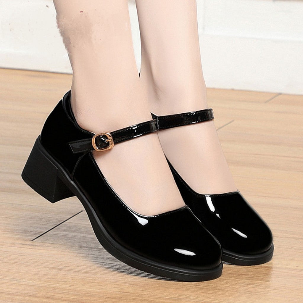 Short Waist Low Cut Small Heel Shoes Mary Jane Leather Shoes