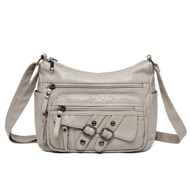 Borsa a tracolla multiscomparto e multitasche in morbida pelle