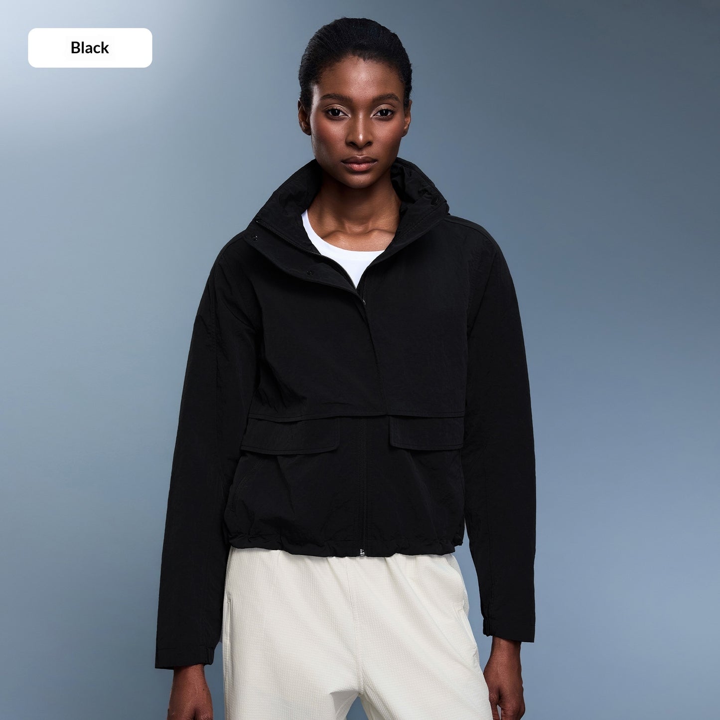 Womens Outdoor Water-Resistant Wear-Resistant Stowable Hooded Loose Casual Jacket