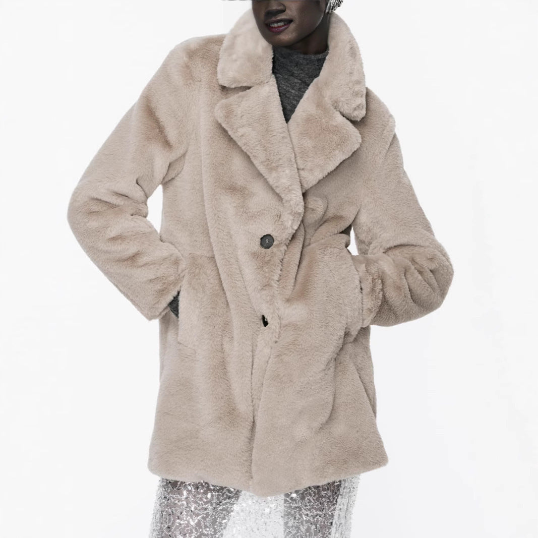 Cappotto caldo di media lunghezza in pelliccia artificiale per donna, moda autunno inverno