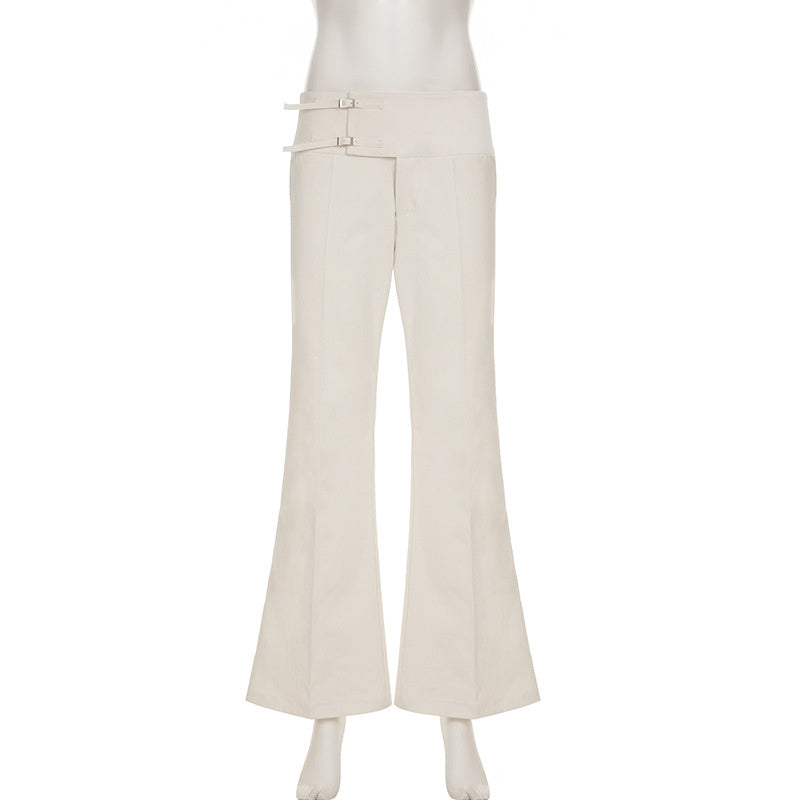 Casual Simple Loose Temperament Metal Buckle Straight Hip-hugger