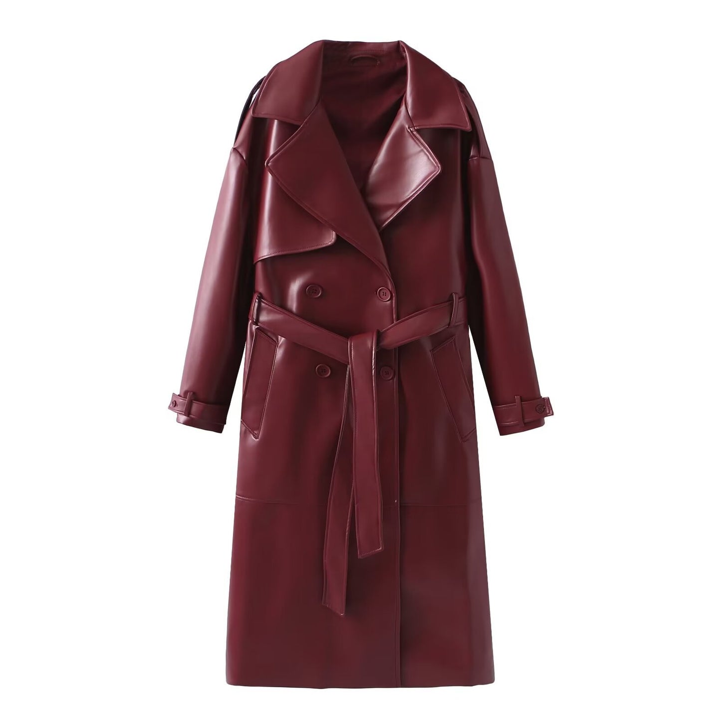 Cappotto in pelle lungo casual da donna, stile francese, per tutte le occasioni, modello Sense Minority