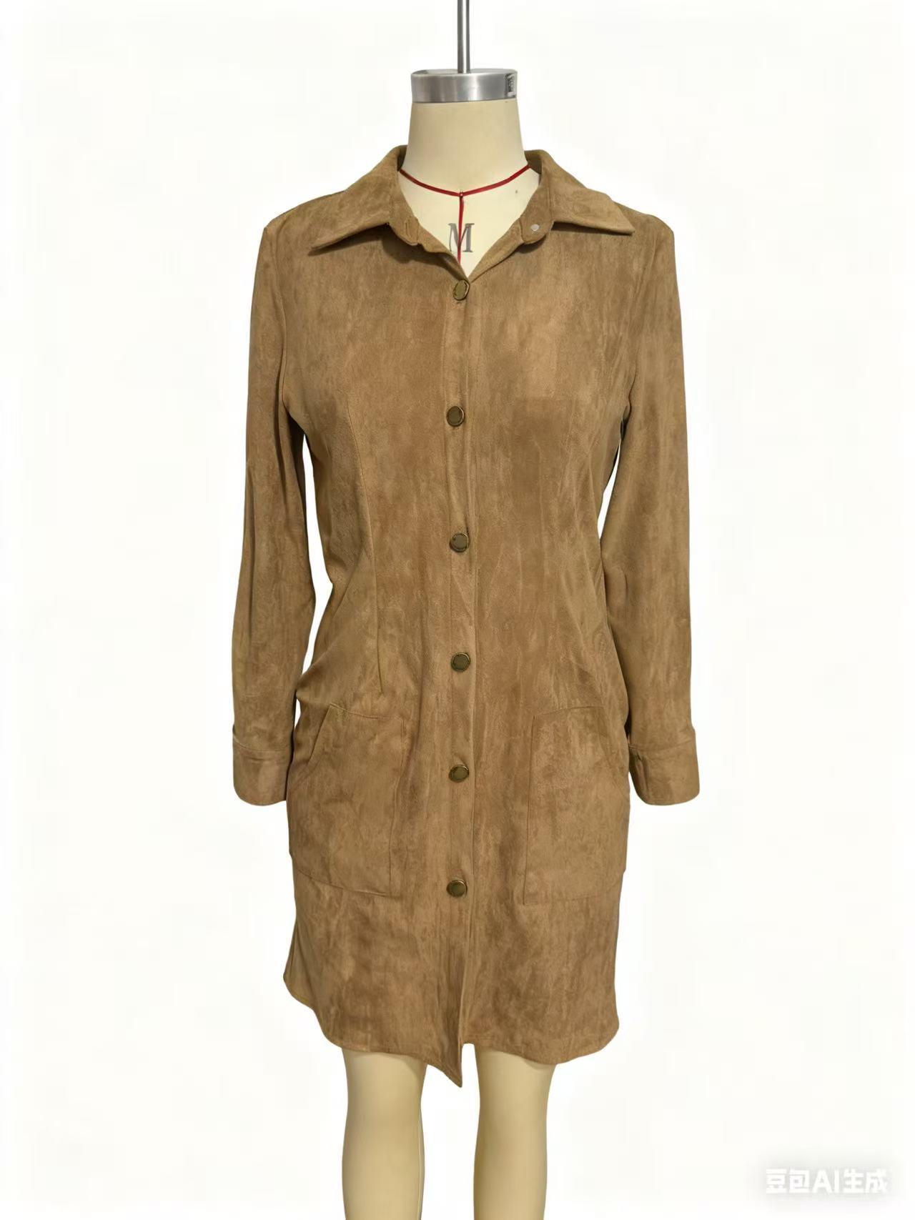 High Quality Cashmere Slim Fit Lapel Shirt Dress For Women