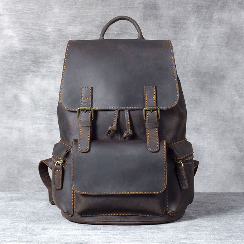 Retro Crazy Horse Leather Men's First Layer Cowhide Backpack