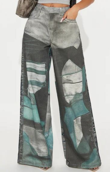 Mixed Emotions Wide Leg Pant - Grey Combo