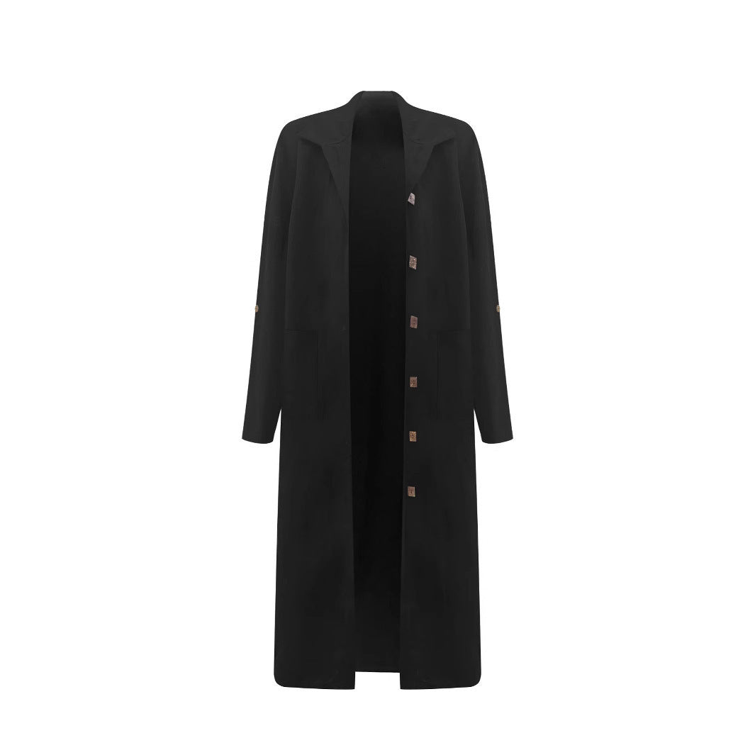 Long Below The Knee Trendy Solid Color Women's Trench Coat