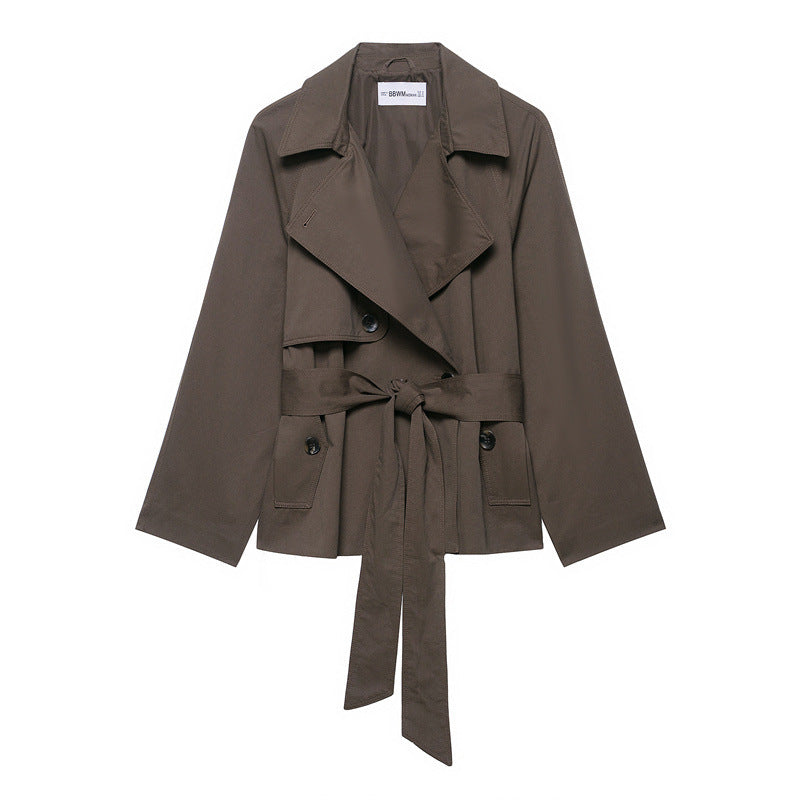 Fashion Design Lapel Belt Wind-breaker Coat