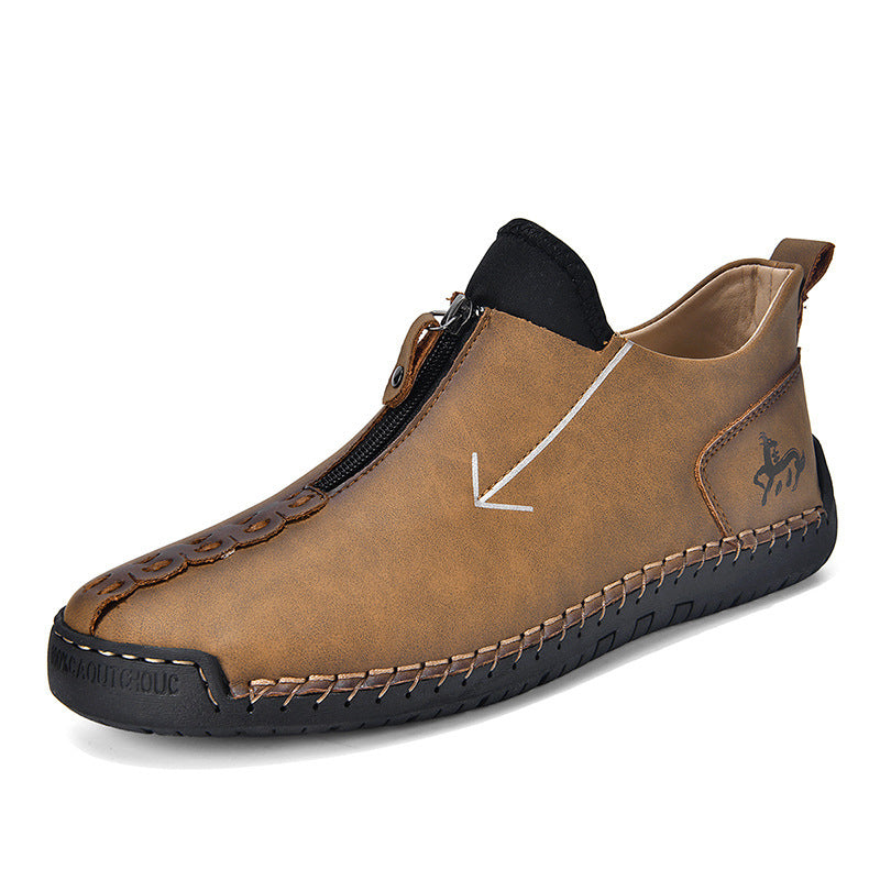 Men's Zipper Leather Boots Foreign Trade Hand-stitched Martin Boots