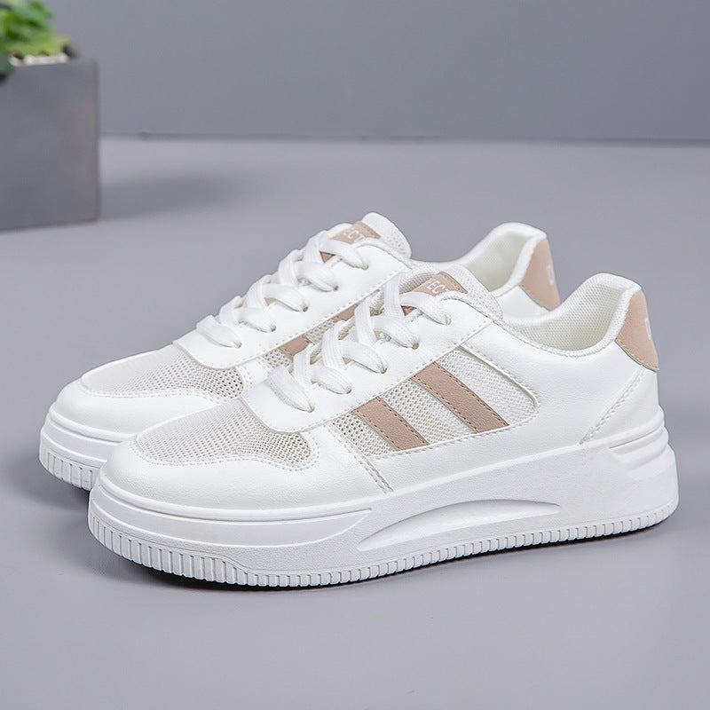 Scarpe da ginnastica casual da donna in mesh con plateau, traspiranti e leggere, bianche