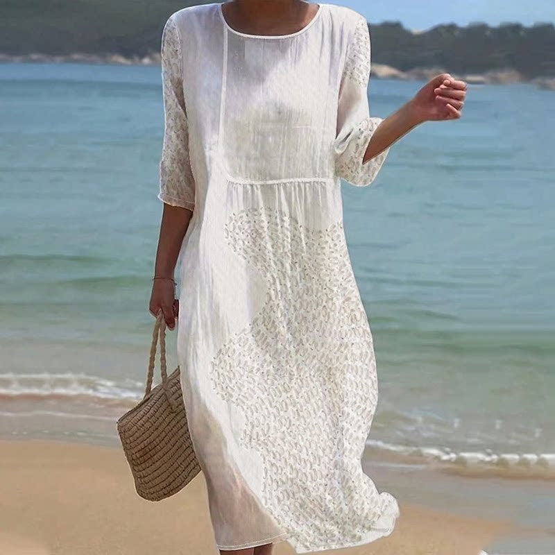 Women's Loose Round Neck Fashion Premium Long Sleeve Printed Dress