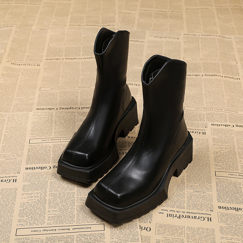 Platform Martin Boots Female Square Toe Booties