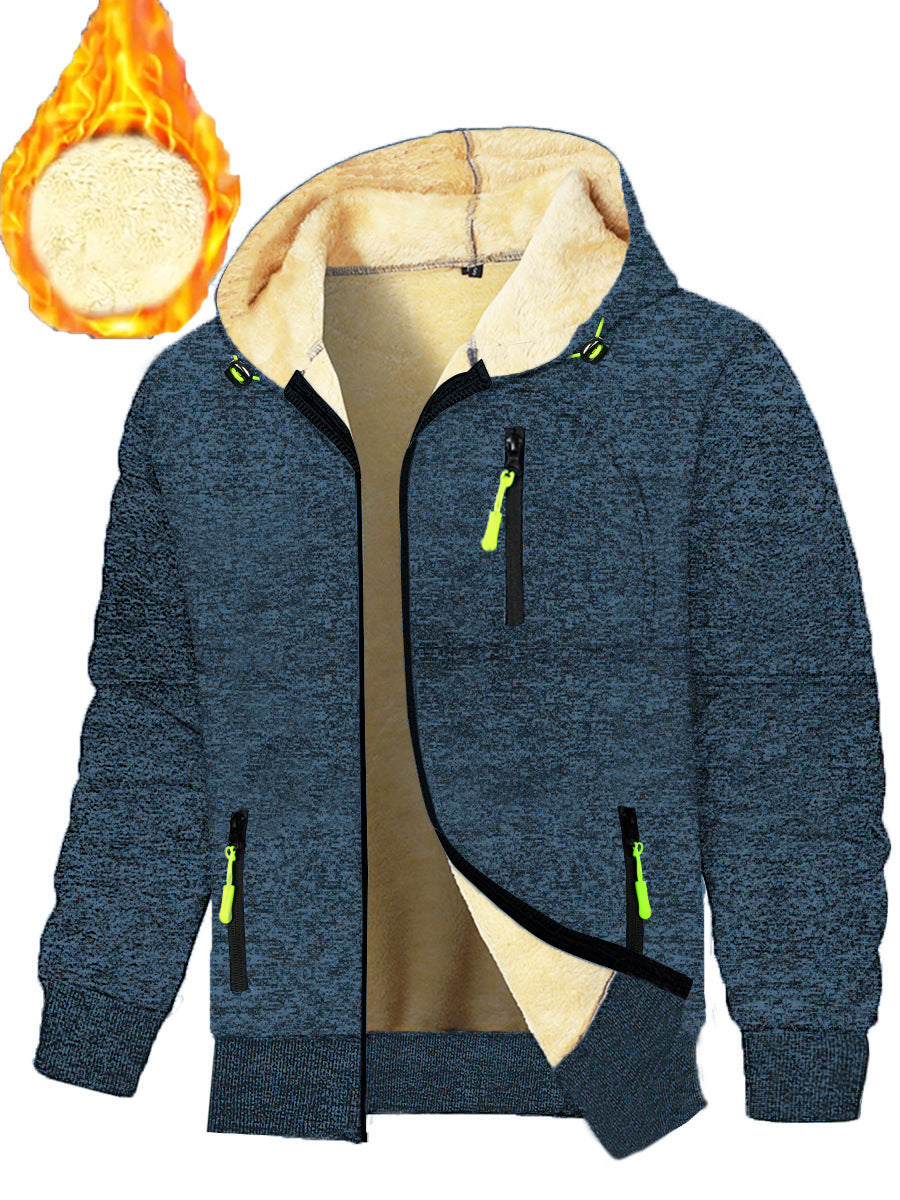 Thickened Men's Sports Fitness Casual Jacquard Hooded Jacket