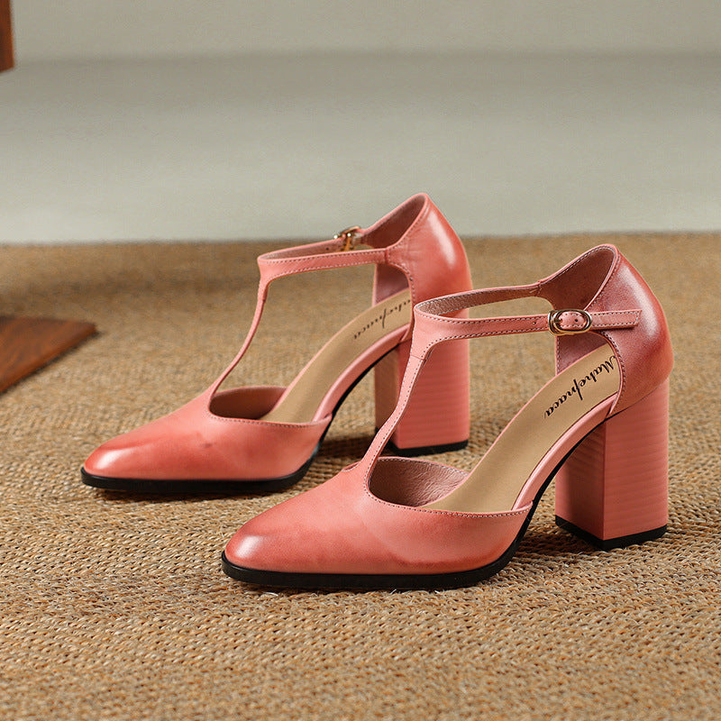 Baotou Hollow Women's Shoes Retro Pointed Mary Jane Shoes