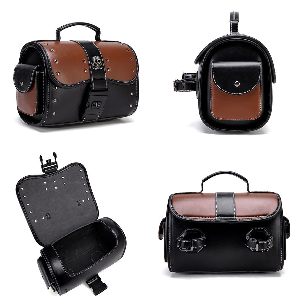 PU Leather Color Contrast Patchwork Motorcycle Front Bag